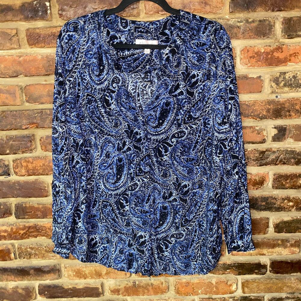 Philosophy Blue Paisley Long Sleeve V-Neck Blouse Women's Size 2X